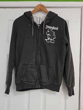Disneyland Black Zip Hoodie with White Mickey Outline